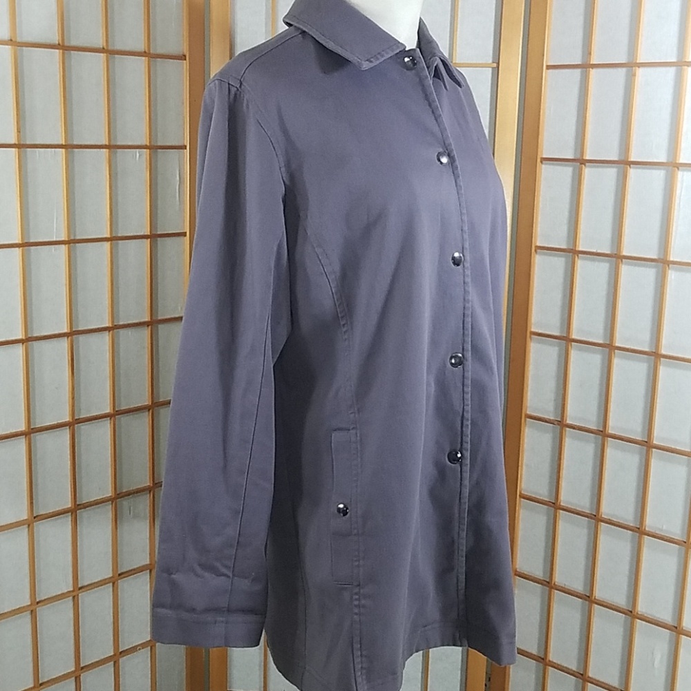 Eileen Fisher purple cotton coat with snap closure